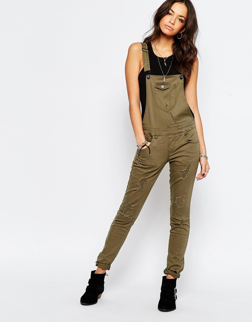 green denim dungarees