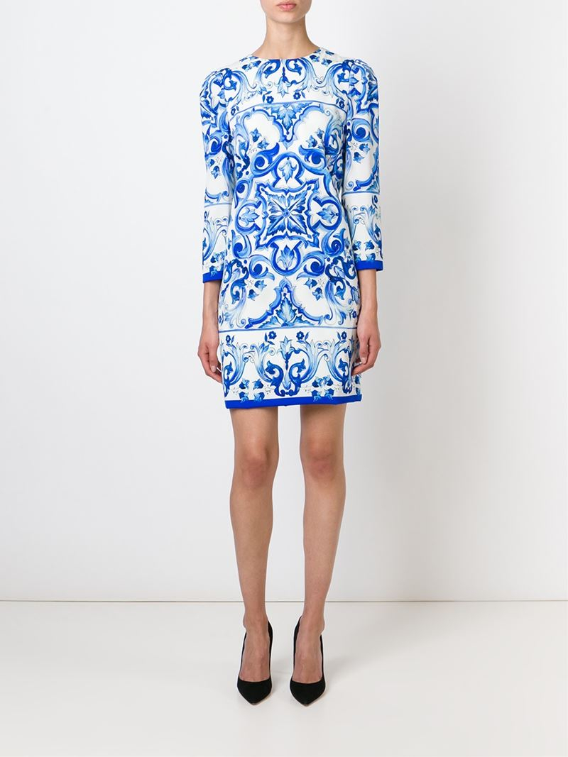 Dolce & Gabbana Majolica Tile-Print Dress in Blue Lyst