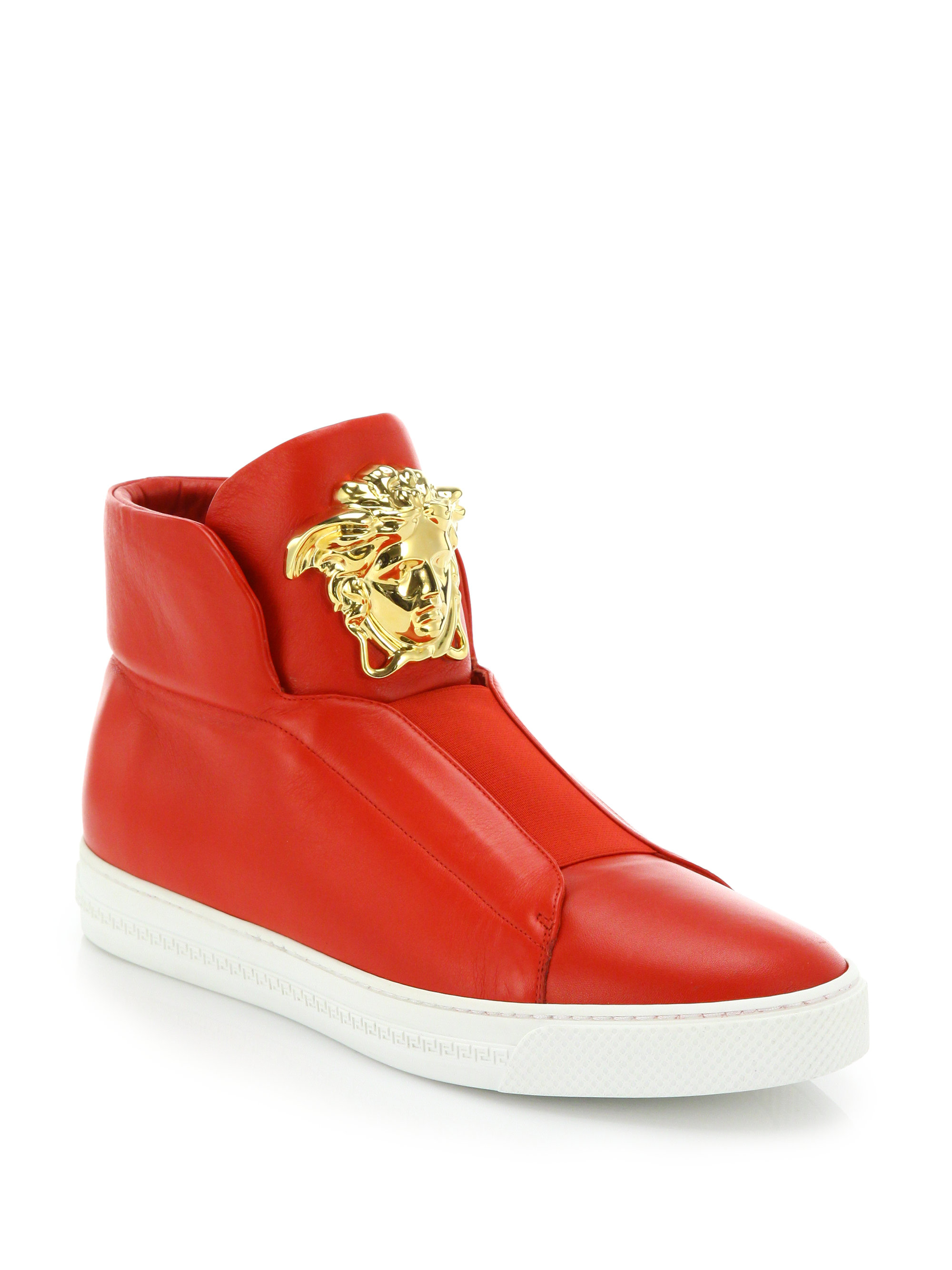 Lyst - Versace First Idol Leather High-top Sneakers in Red for Men