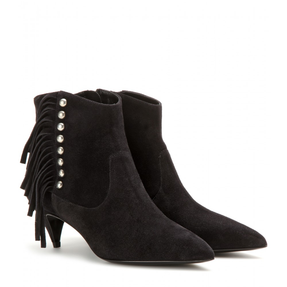 Saint Laurent Cat Fringed Suede Ankle Boots In Black Lyst Zhenskie sapogi i botinki fringe. lyst