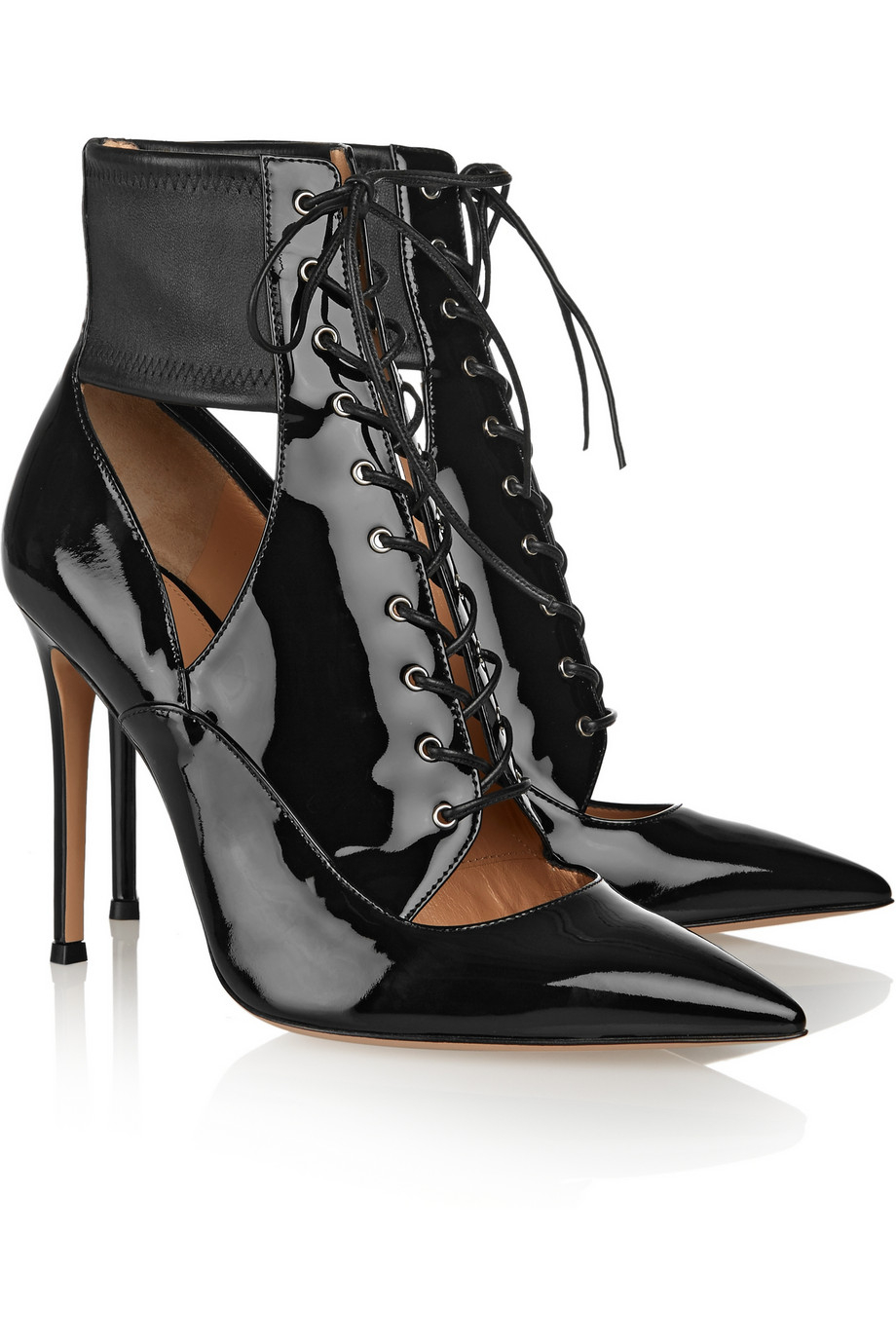 Gianvito rossi Lace-Up Patent-Leather Ankle Boots in Black | Lyst