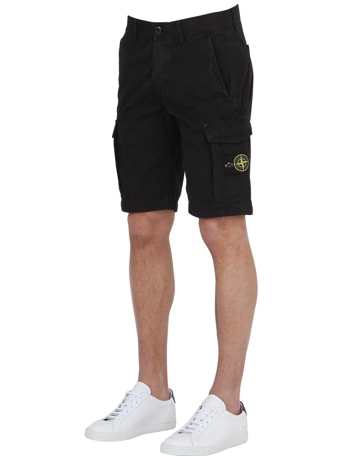 Stone Island Brushed Cotton Canvas Cargo Shorts in Black for Men | Lyst