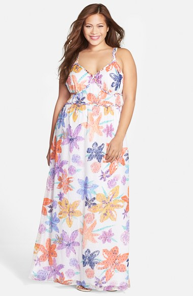 Jessica Simpson 'Roslyn' Print Maxi Dress in Blue (WHITE LILY)