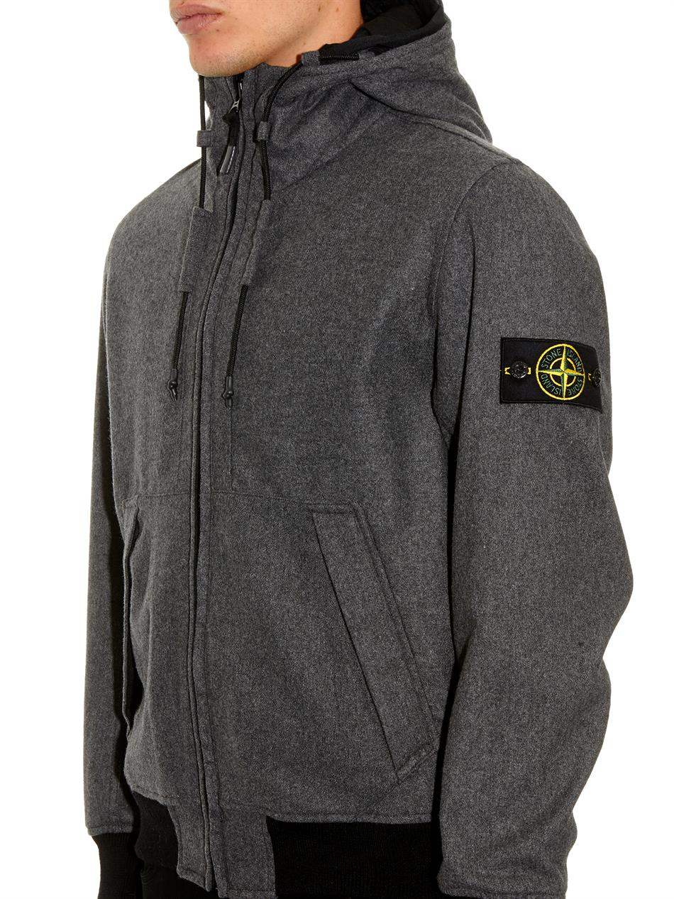 Lyst - Stone Island Wool-blend Hooded Bomber Jacket in Gray for Men