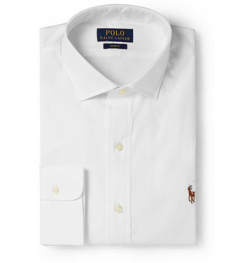 Polo ralph  lauren  White  Slim Fit Cotton Dress  Shirt  in 