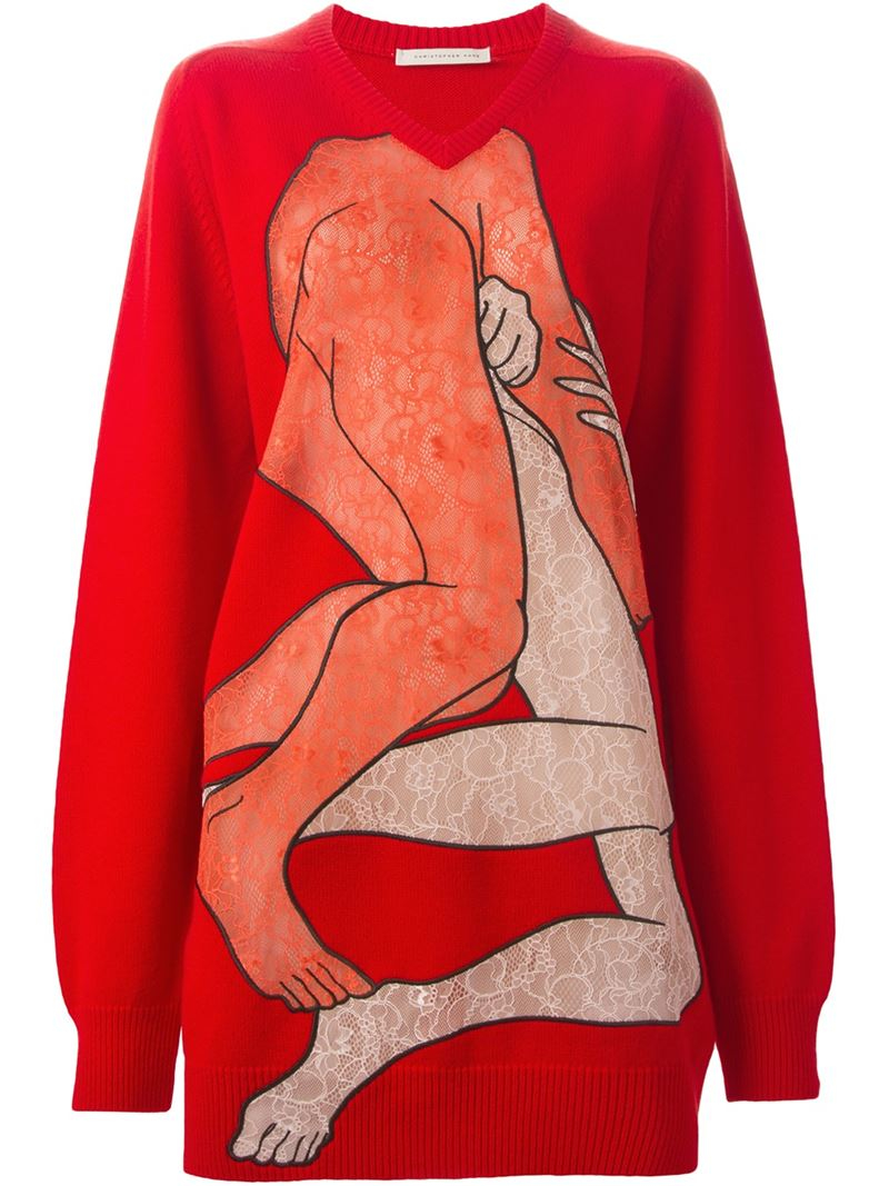 Christopher kane 'lovers Lace' Sweater Dress in Red | Lyst