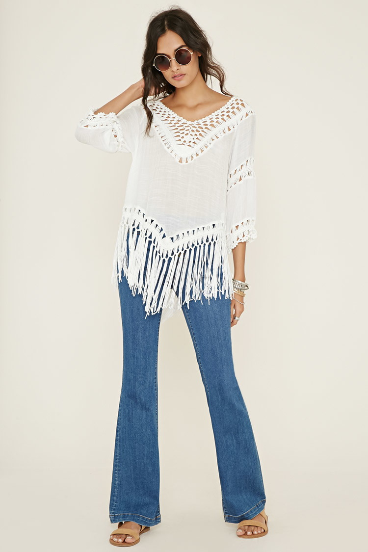 Forever 21 Tassel Fringe Top In White Lyst forever 21 tassel fringe top in white lyst