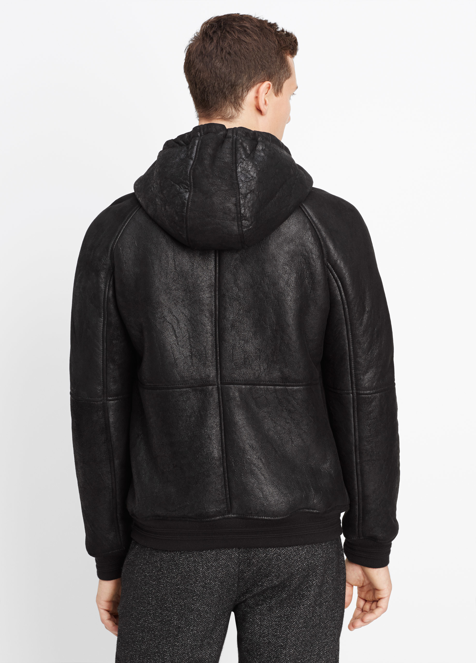Lyst - Vince Shearling Bomber Jacket With Hood in Black for Men