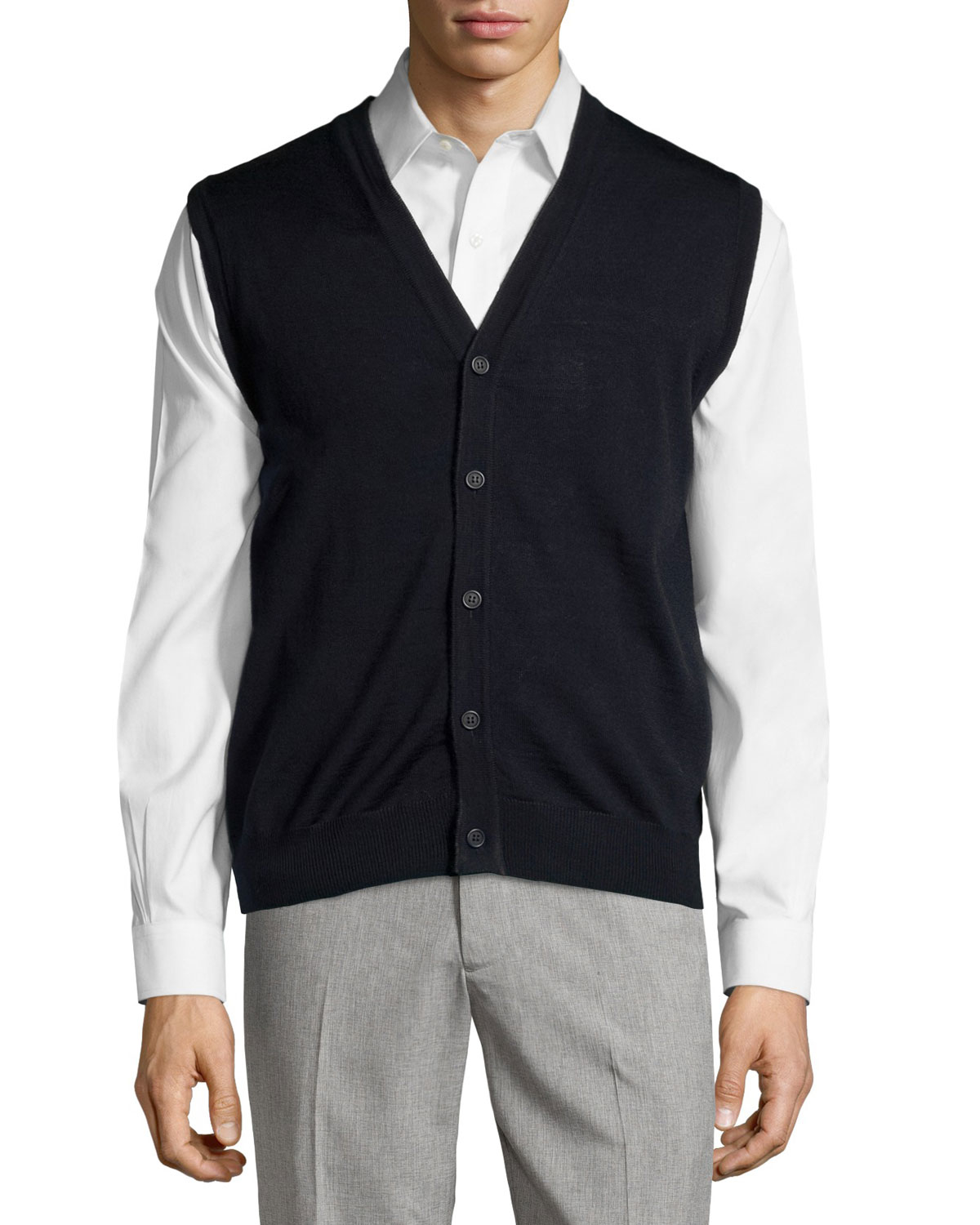 Neiman marcus Button-front V-neck Sweater Vest in Black for Men | Lyst