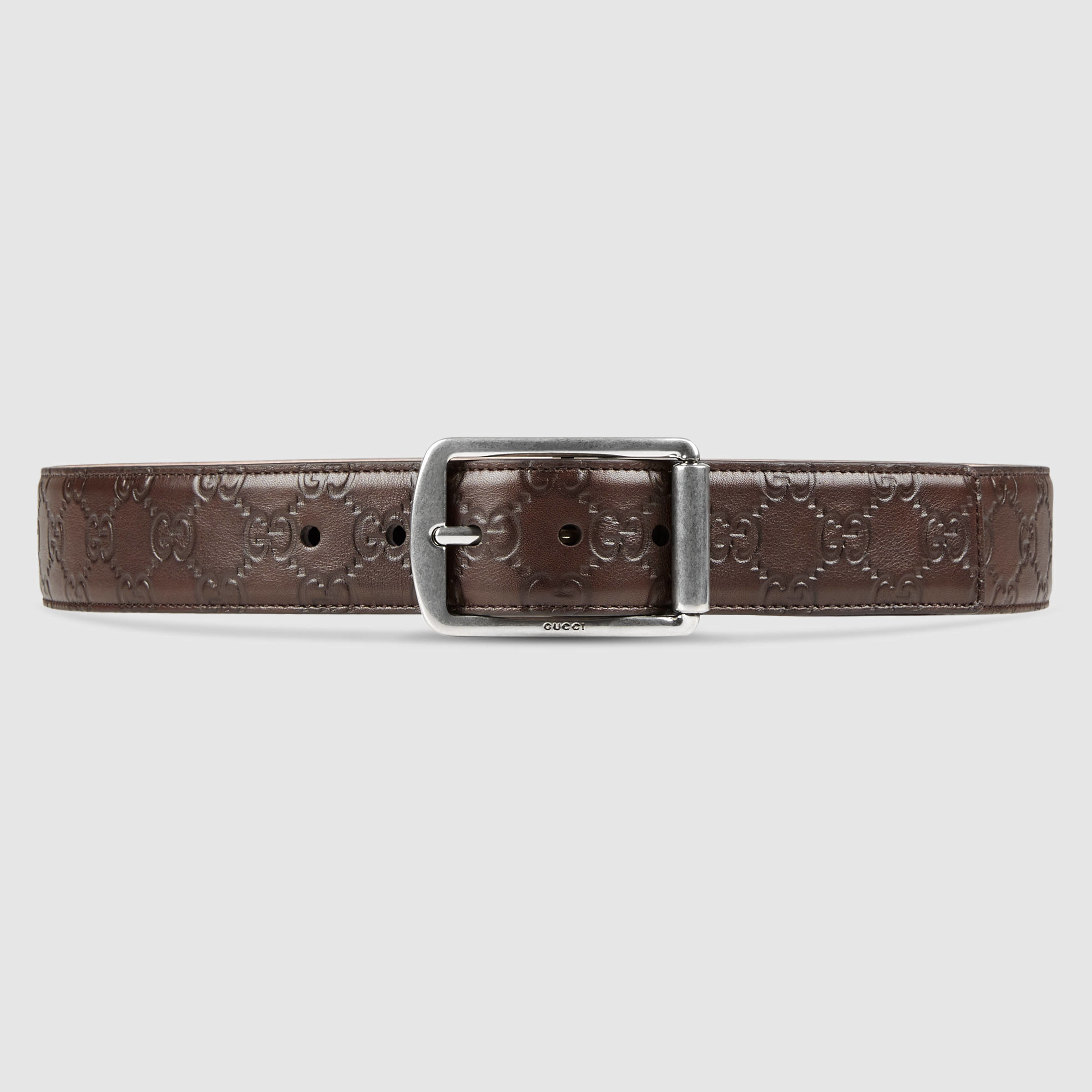 Gucci Ssima Leather Belt With Rectangular Buckle in Brown for Men | Lyst