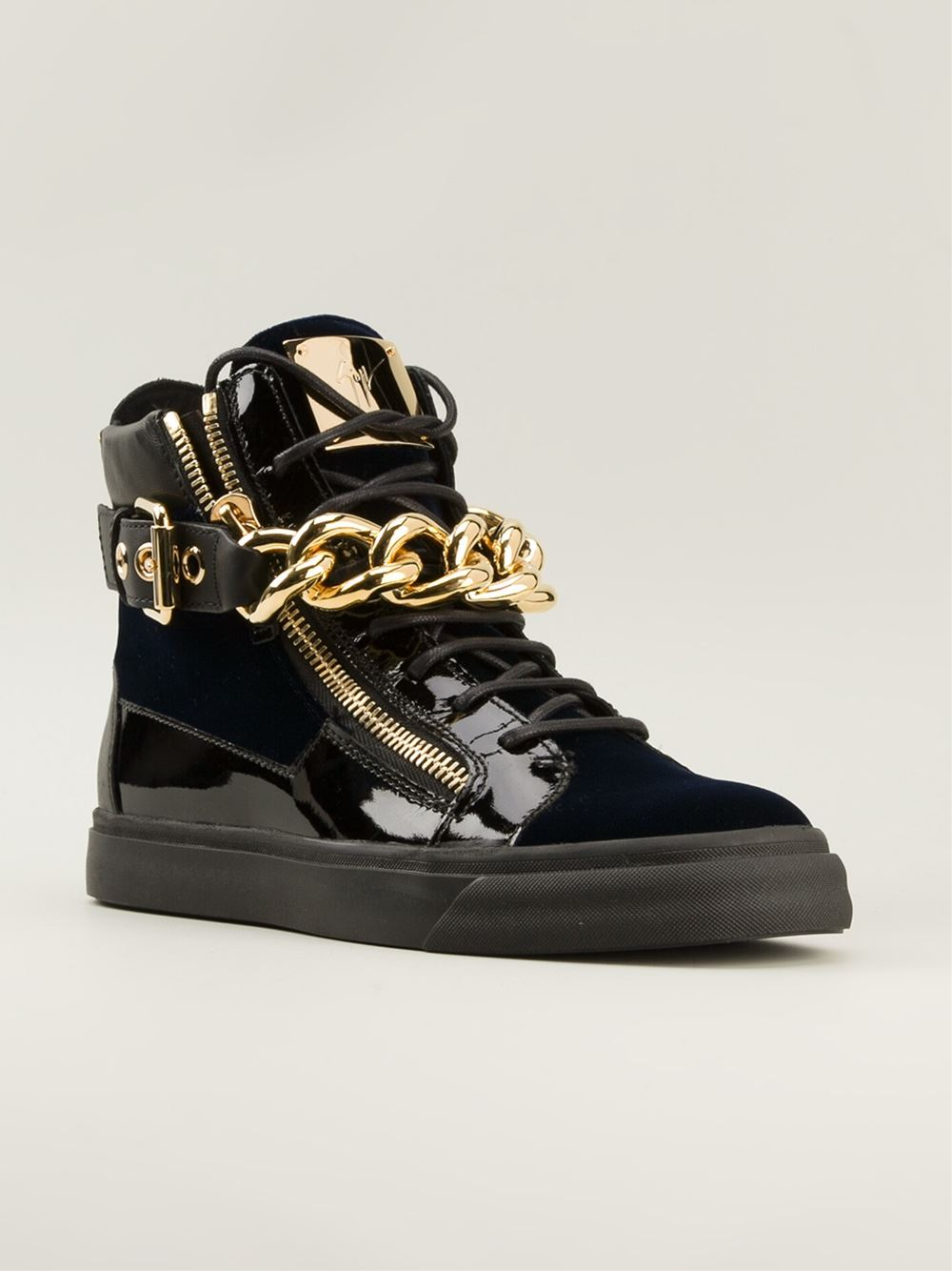 Lyst - Giuseppe Zanotti Gold Chain Strap Hitop Sneakers in Black for Men