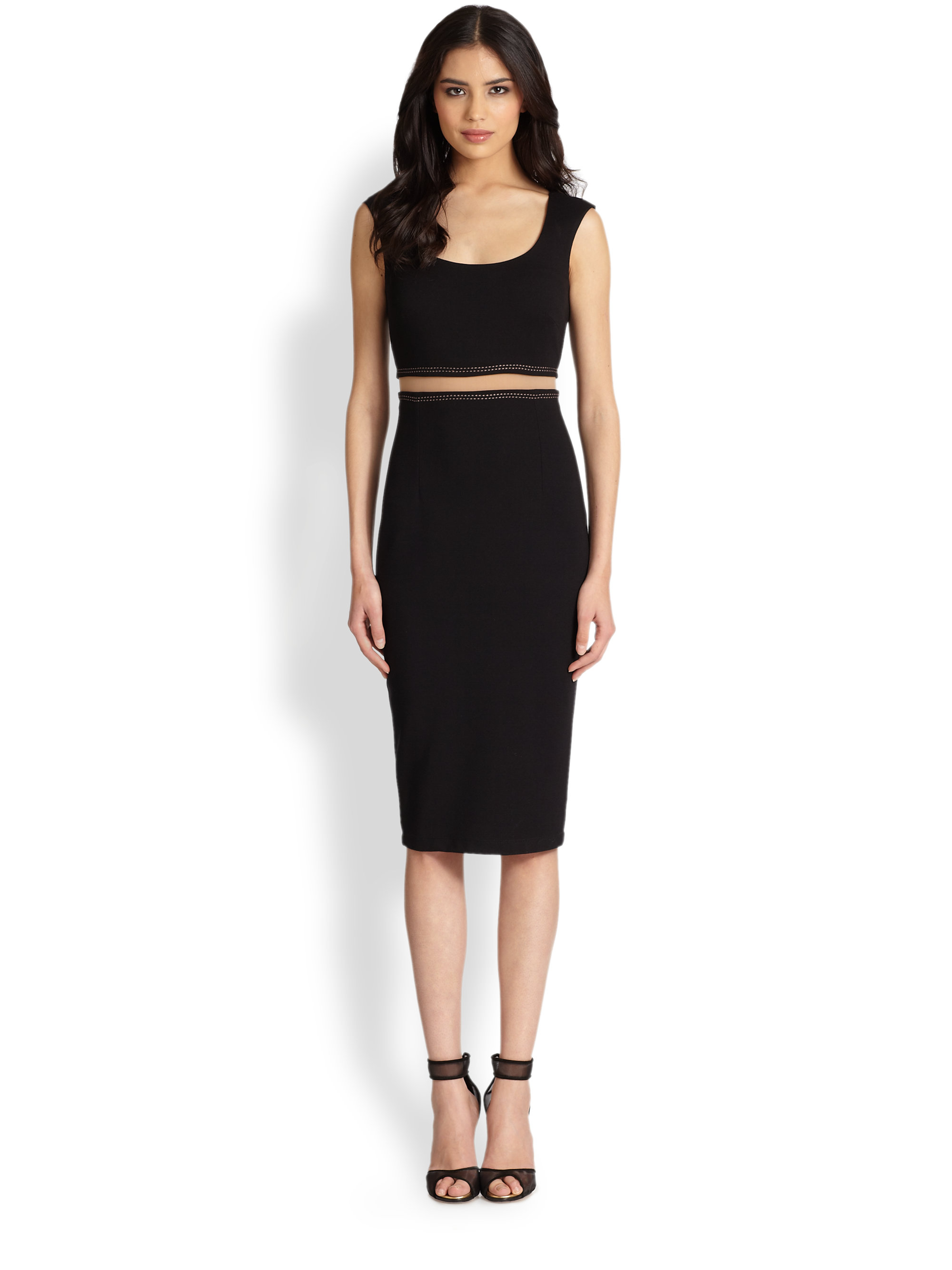 Bailey 44 Bardot Sheer Panel Dress in Black - Lyst