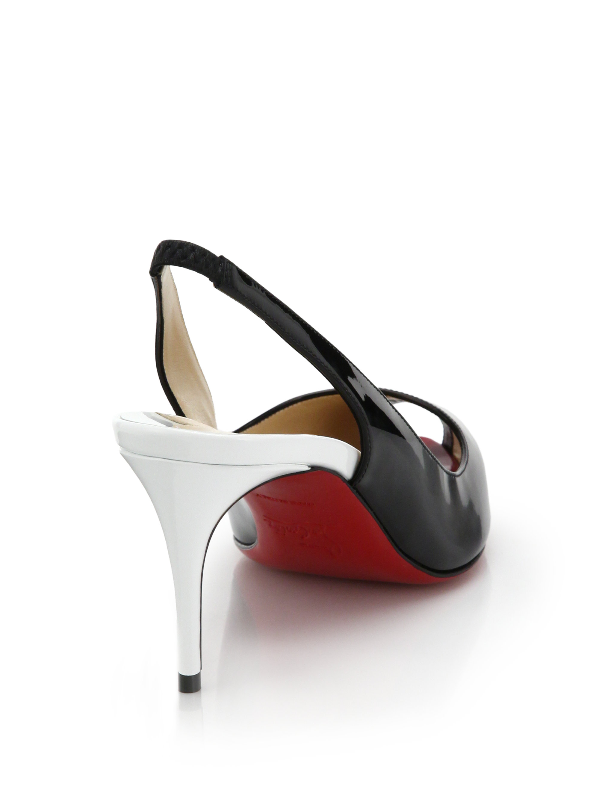 knock off red bottom shoes for women - Christian louboutin Two-Tone Patent Leather Peep-Toe Slingback ...