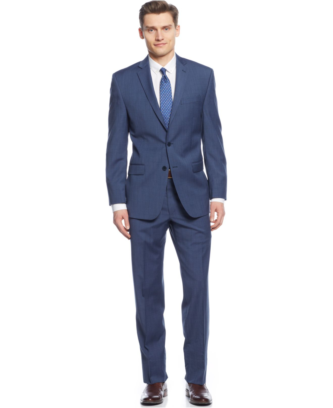Lyst - Calvin Klein Medium Blue Texture Slim-fit Suit in Blue for Men