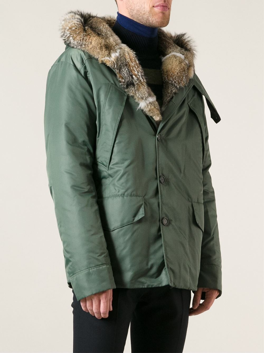 Ermanno Scervino Fur Hood Coat in Green for Men | Lyst UK