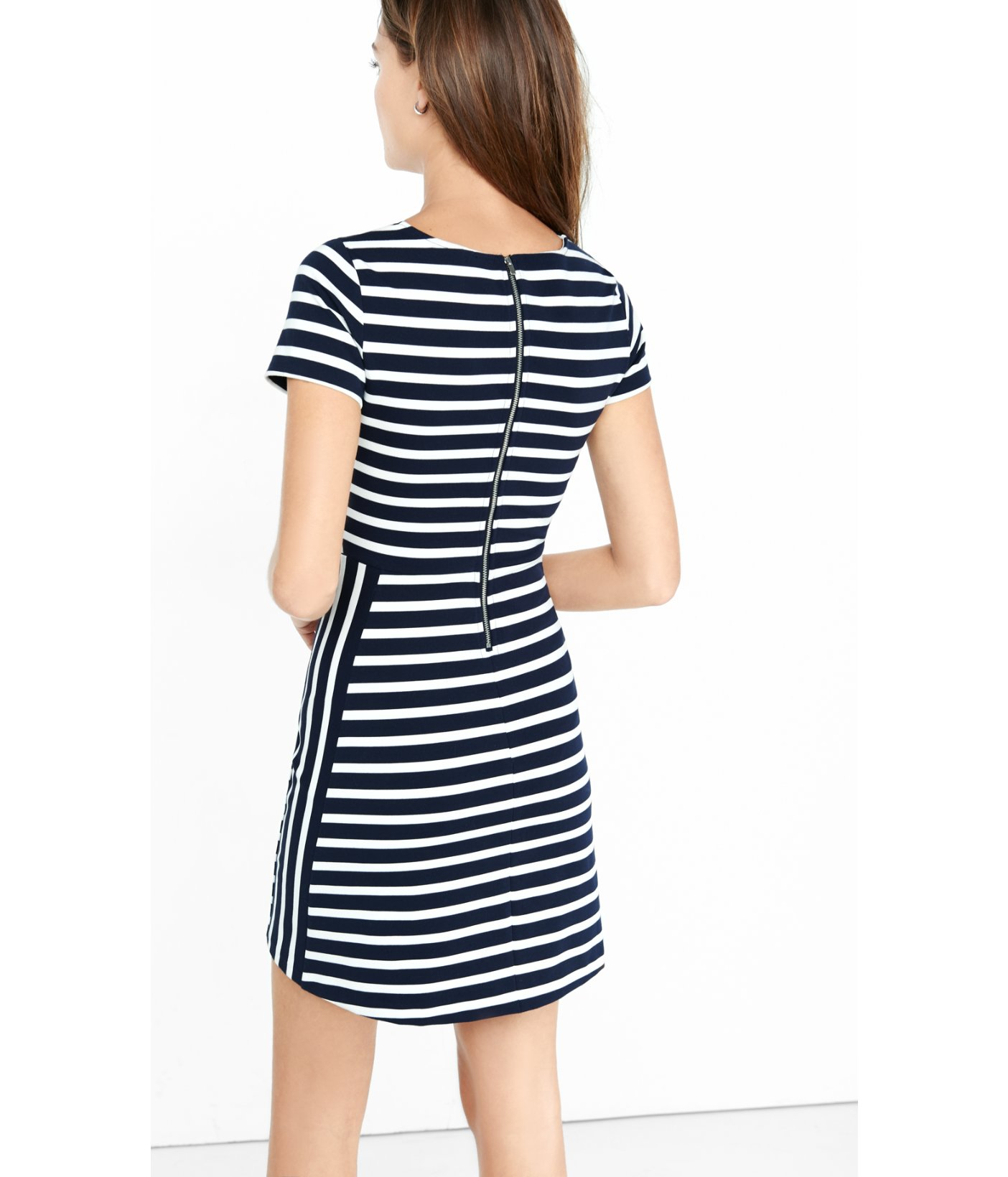 Express Synthetic Navy And White Striped Aline Mini Dress ...