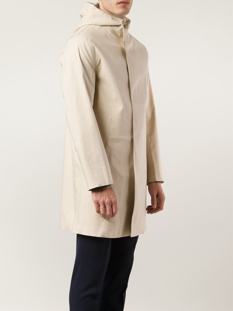 beige raincoat with hood