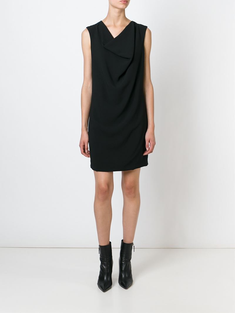 Saint Laurent Silk Draped Mini Dress in Black - Lyst