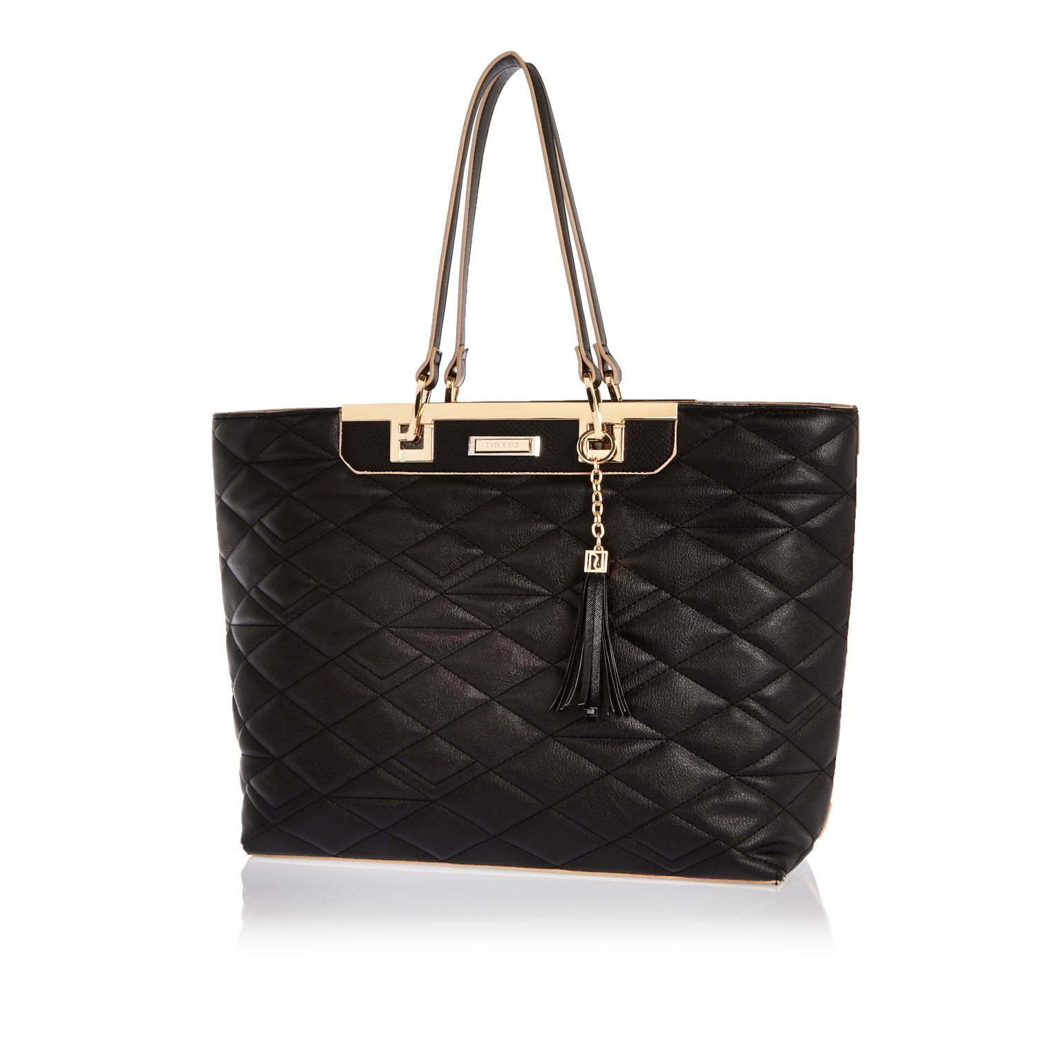 River Island Black Quilted Tote Handbag - Lyst