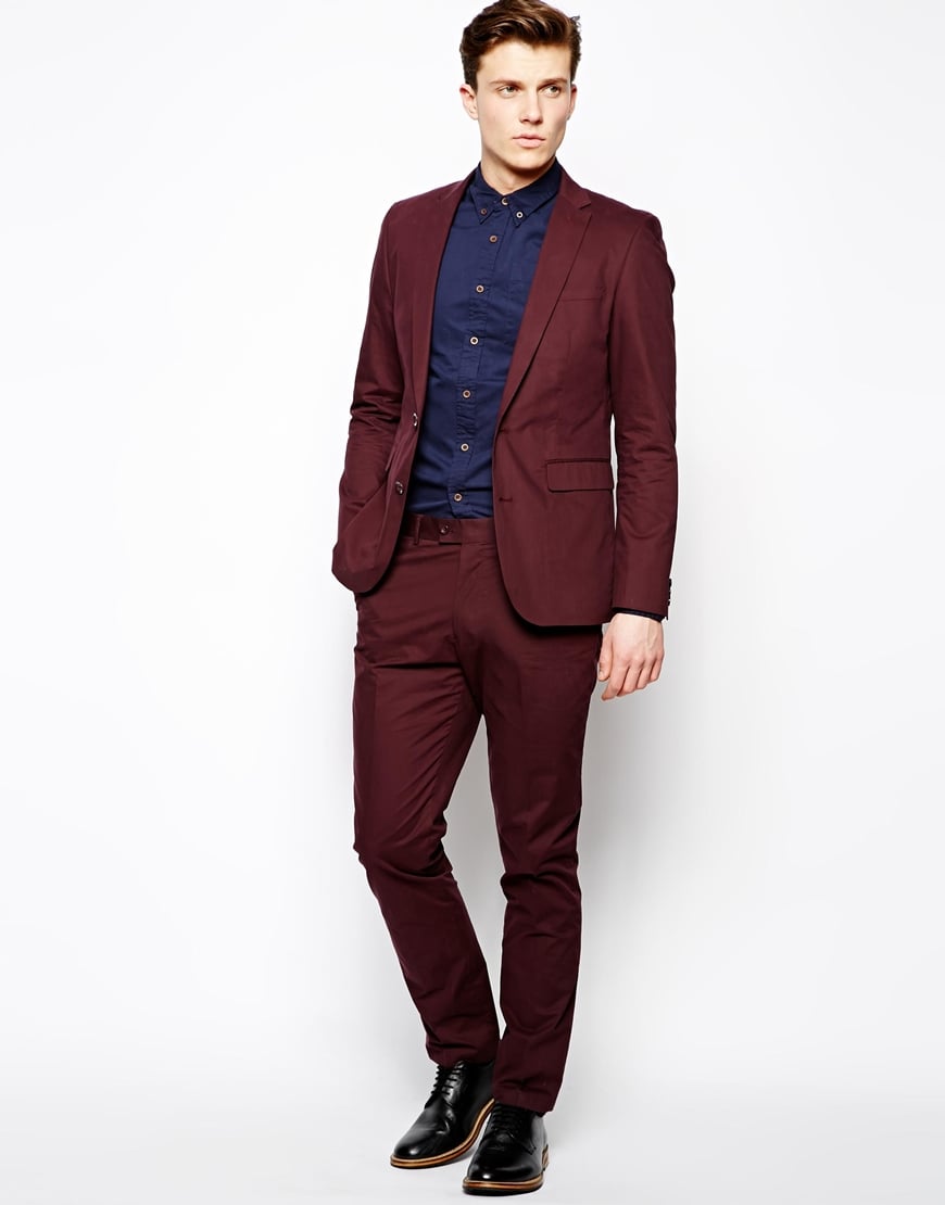 Burgundy Slim Fit Suit Dress Yy