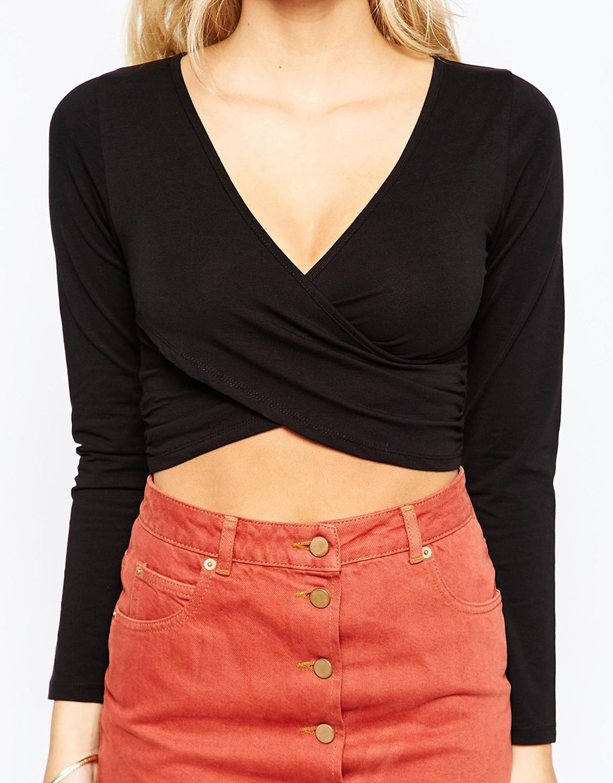 wrap front long sleeve top