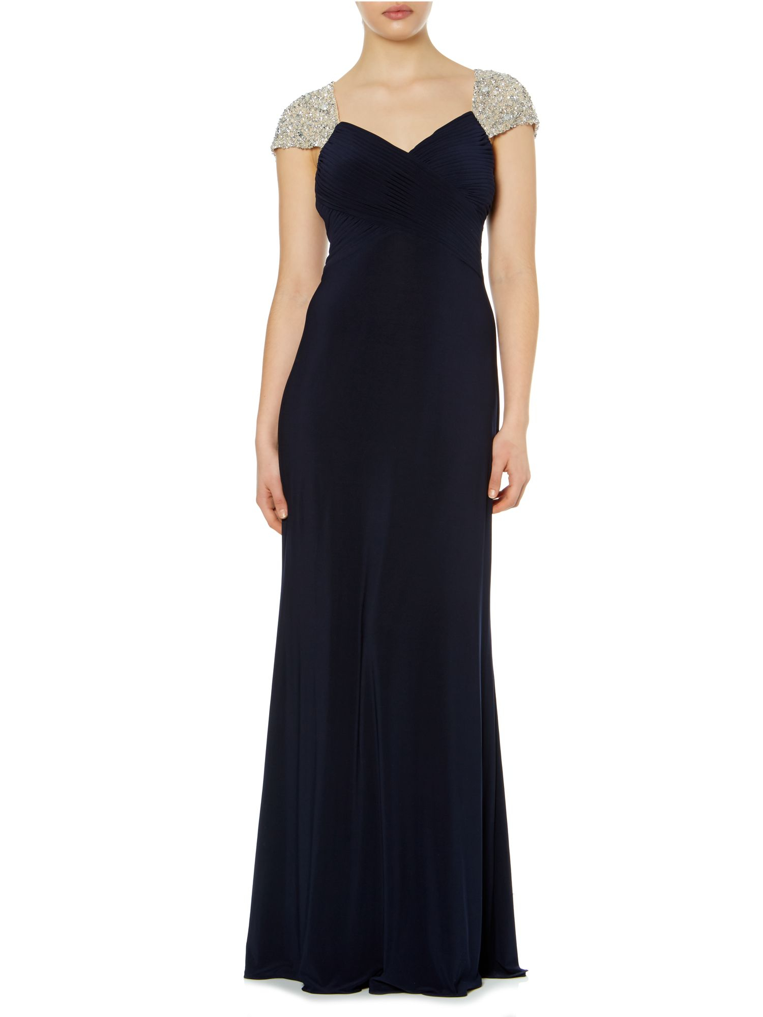 Js collections Jewel Cap Sleeve Rouched Evening Dress in Blue (Navy) | Lyst