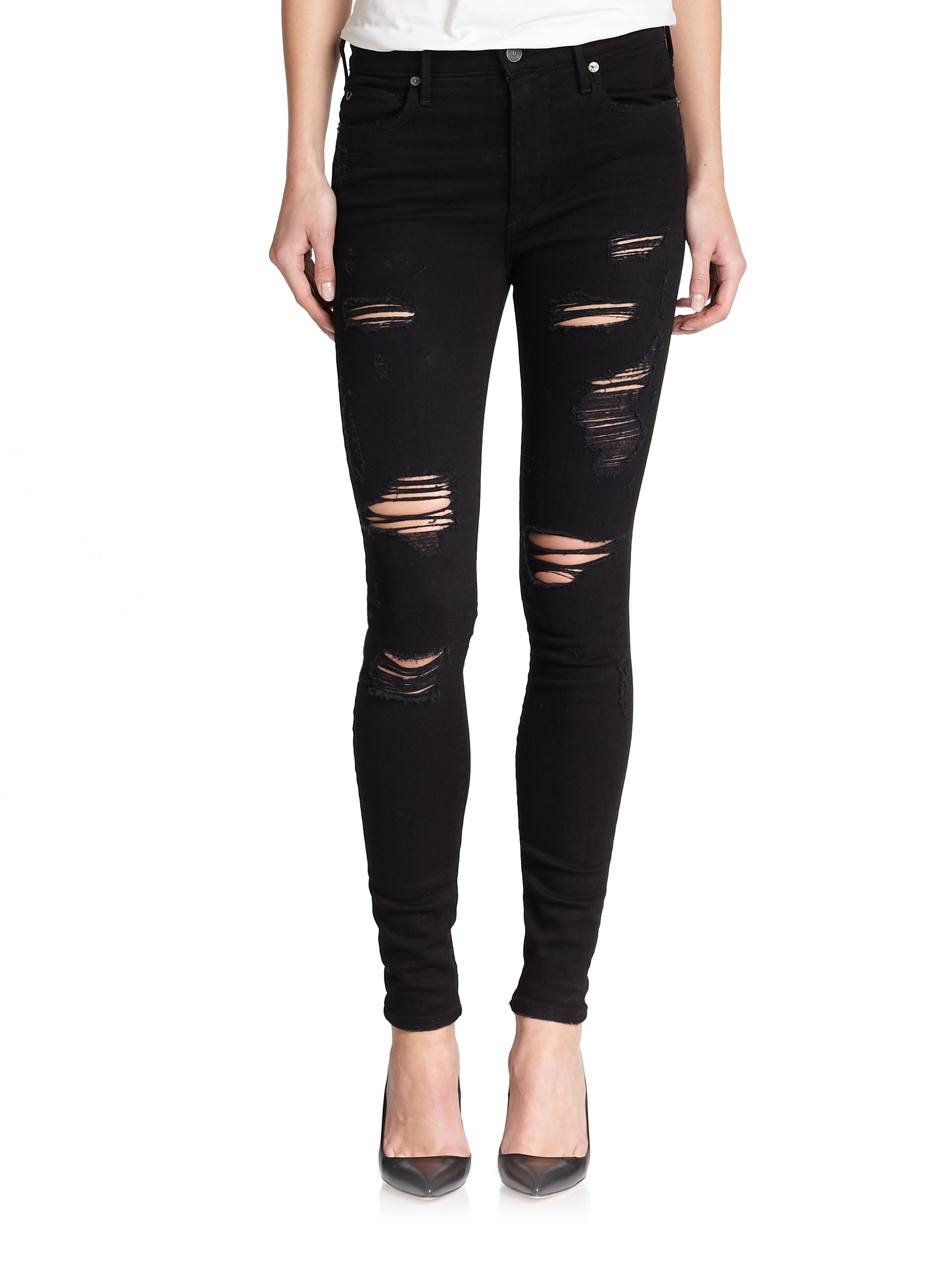 true religion black ripped jeans