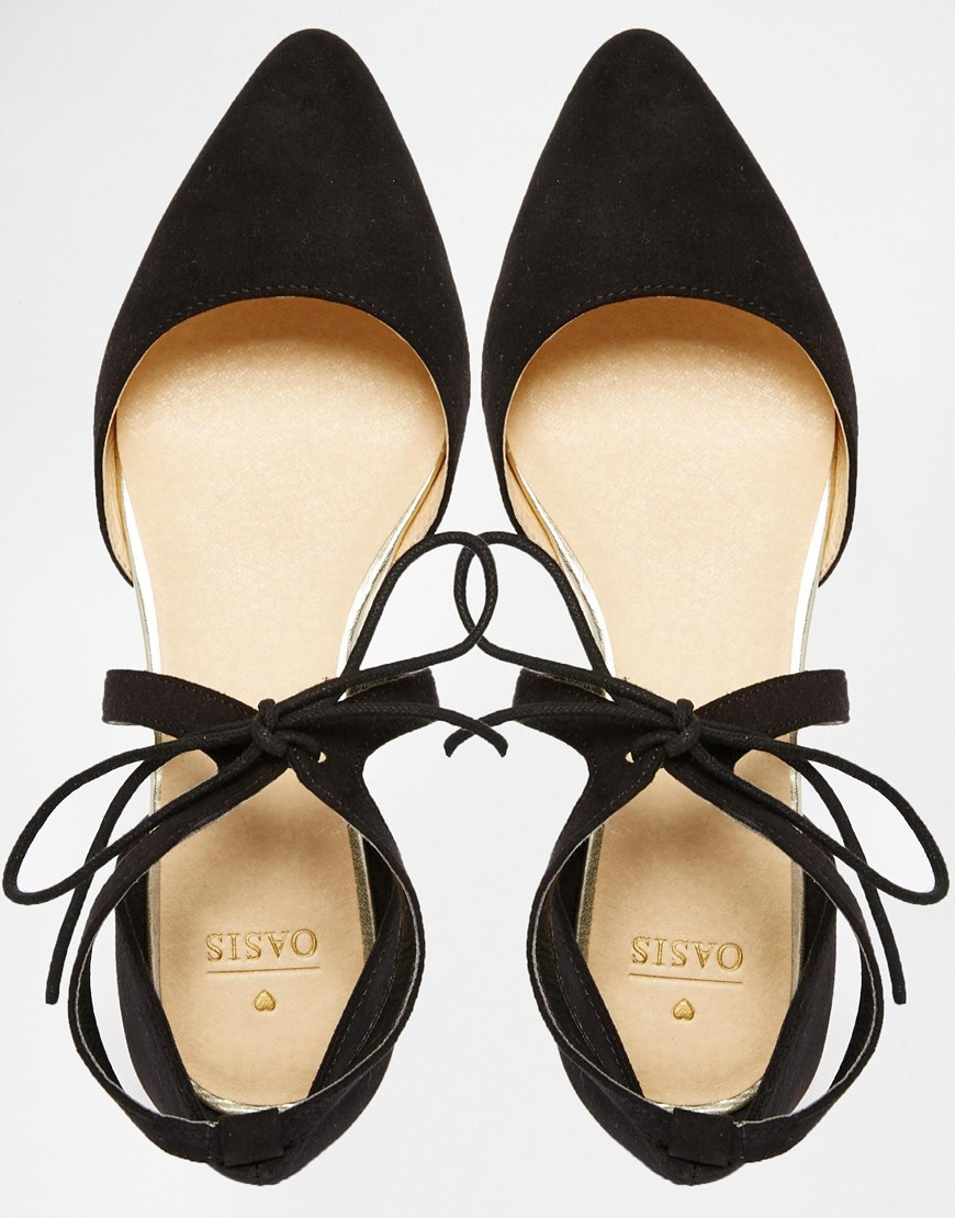 Oasis Asis Tie Up Cut Out Pointed Flat Shoe in Black | Lyst