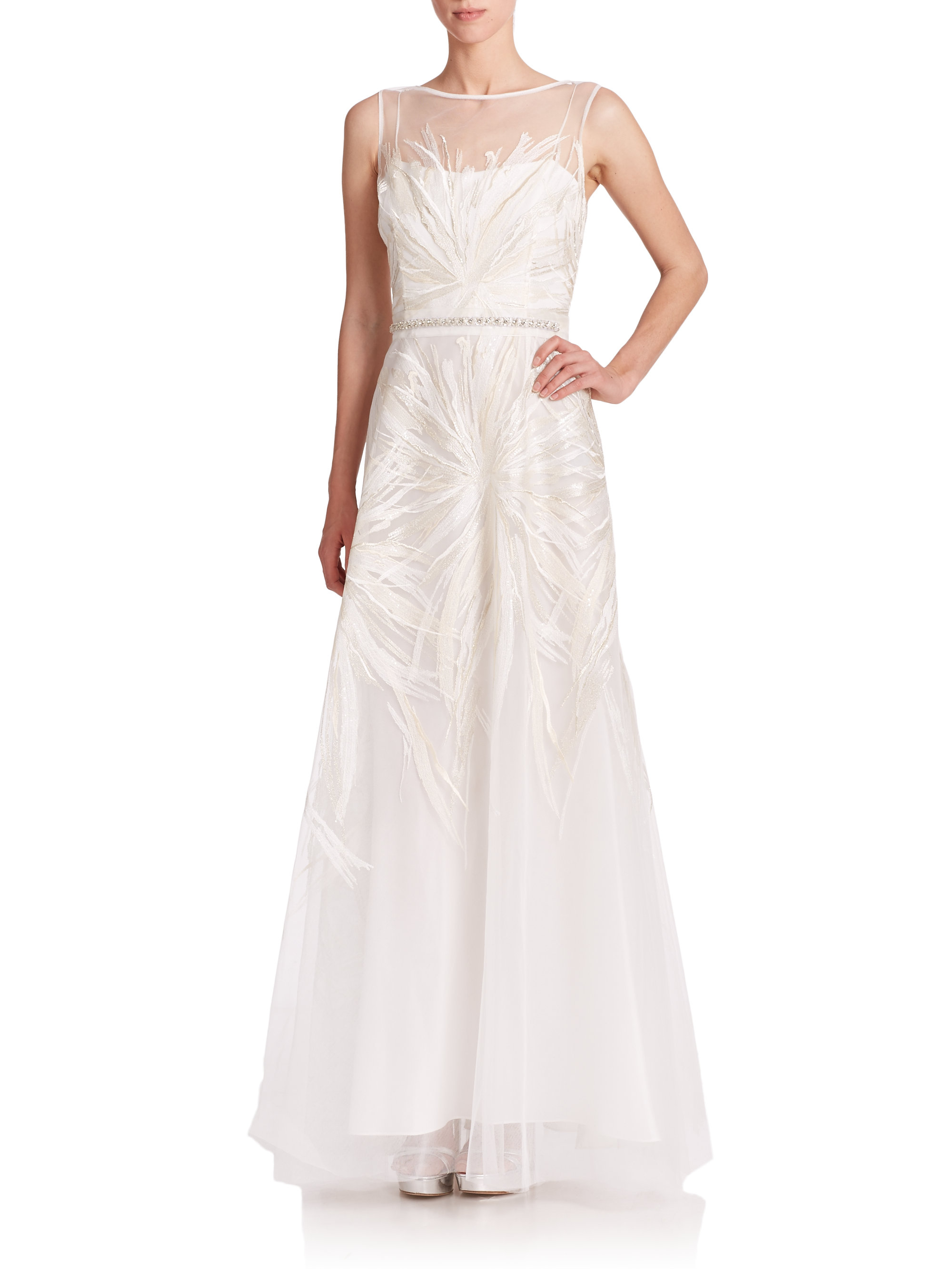 embroidered illusion gown