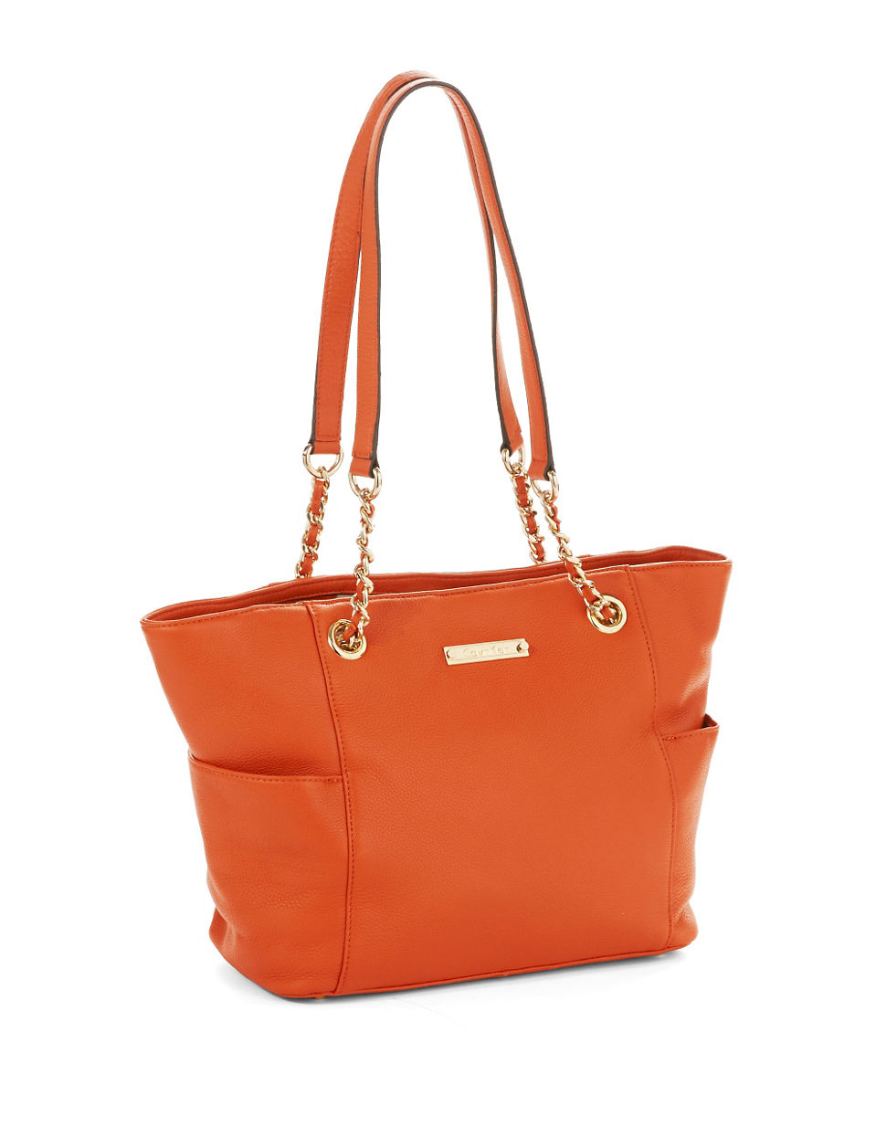 Calvin Klein Key Item Leather Tote Bag in Orange - Lyst