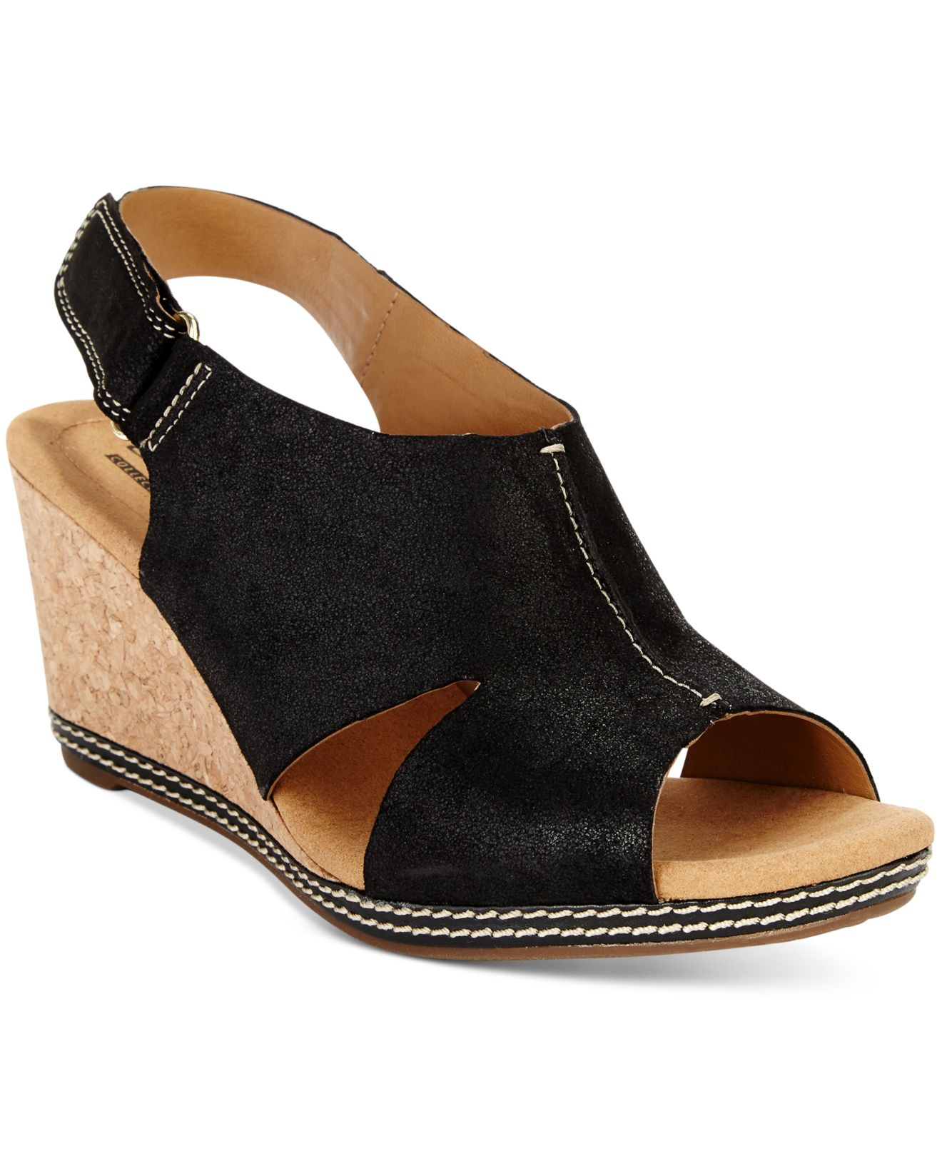 Clarks Collection Women's Helio Float Wedge Open-toe Sandals in Black ...