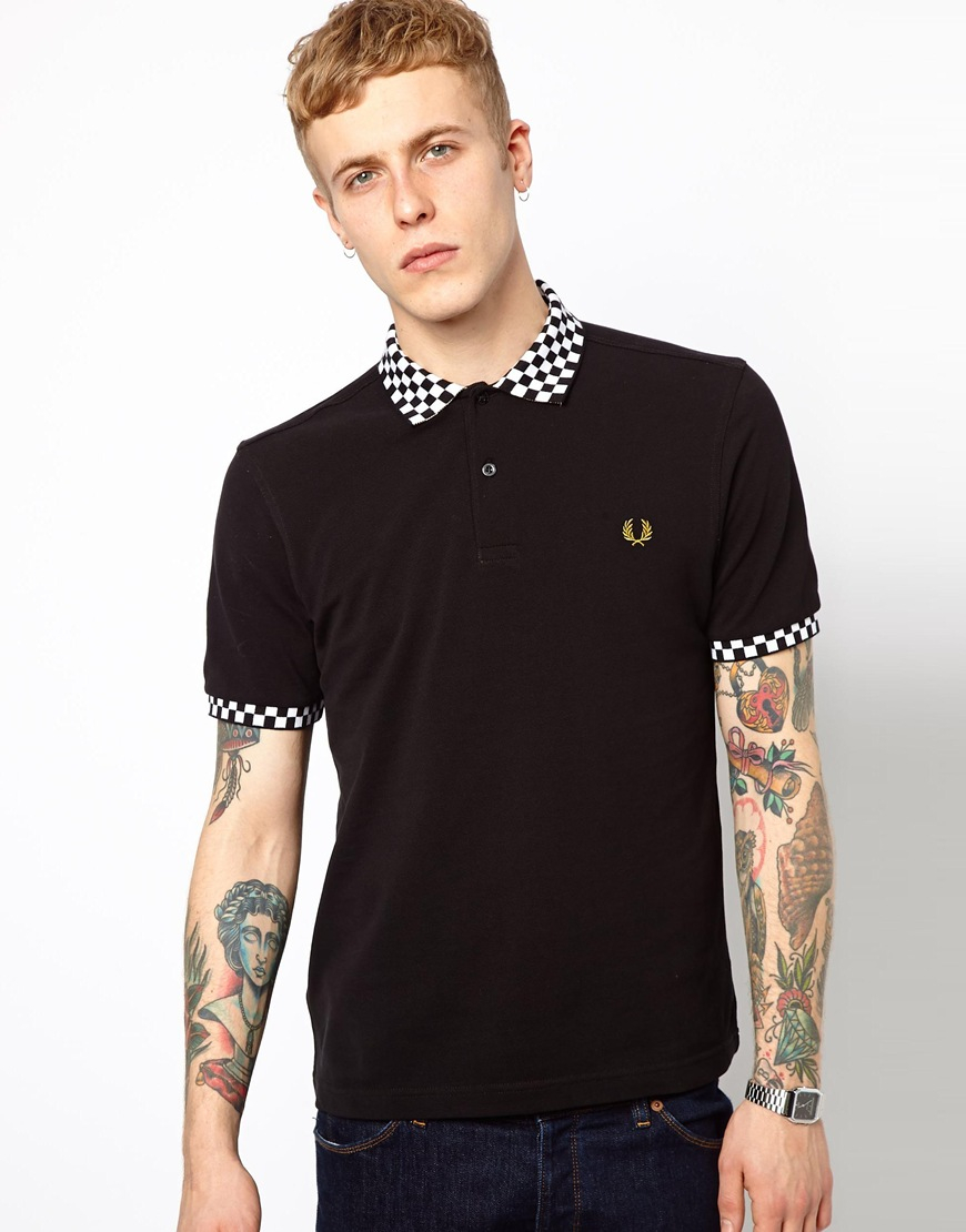 Fred Perry Polo With Checkerboard Collar in Black for Men | Lyst