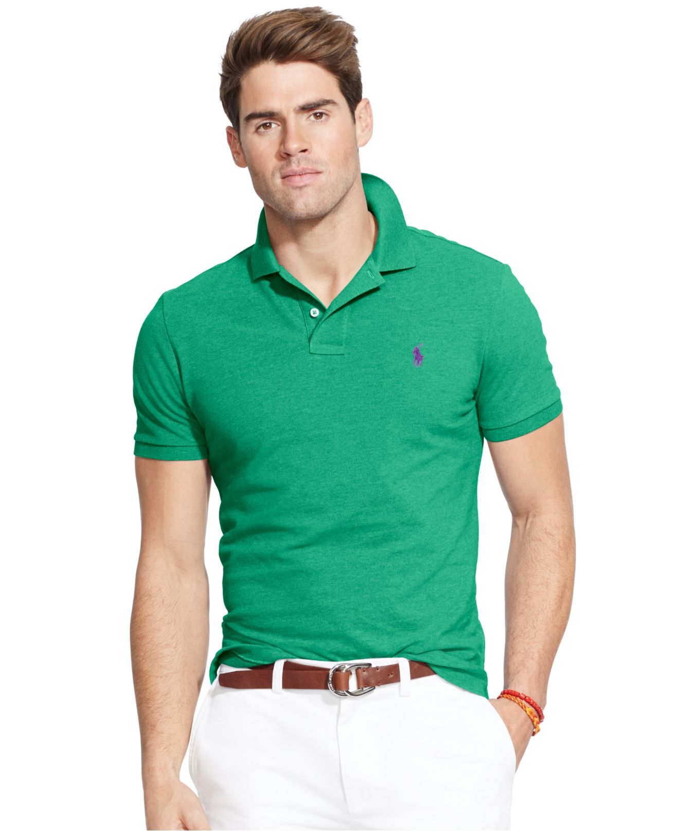  Polo  ralph  lauren  Custom fit Mesh Polo  Shirt  in Green for 