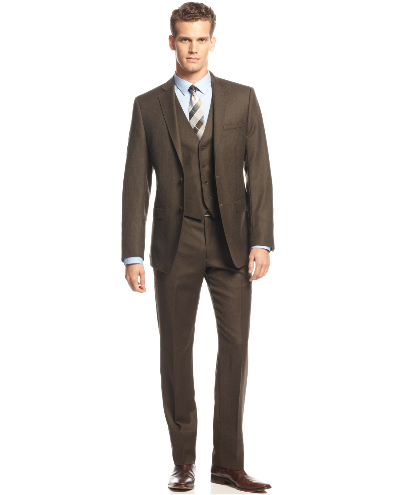 brown calvin klein suit