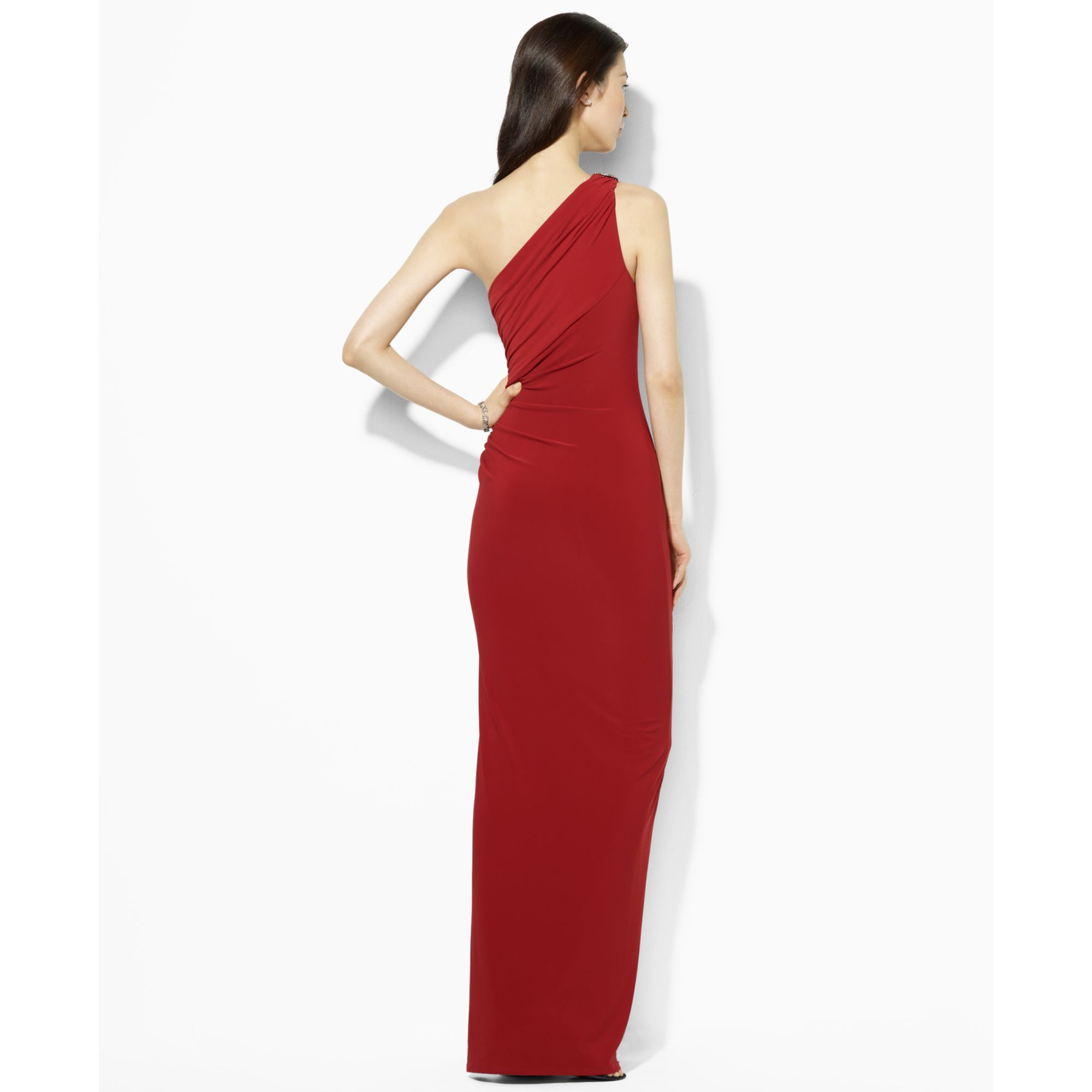 Lauren by Ralph Lauren Lauren By Ralph Lauren Dress One Shoulder Evening  Gown in Red - Lyst