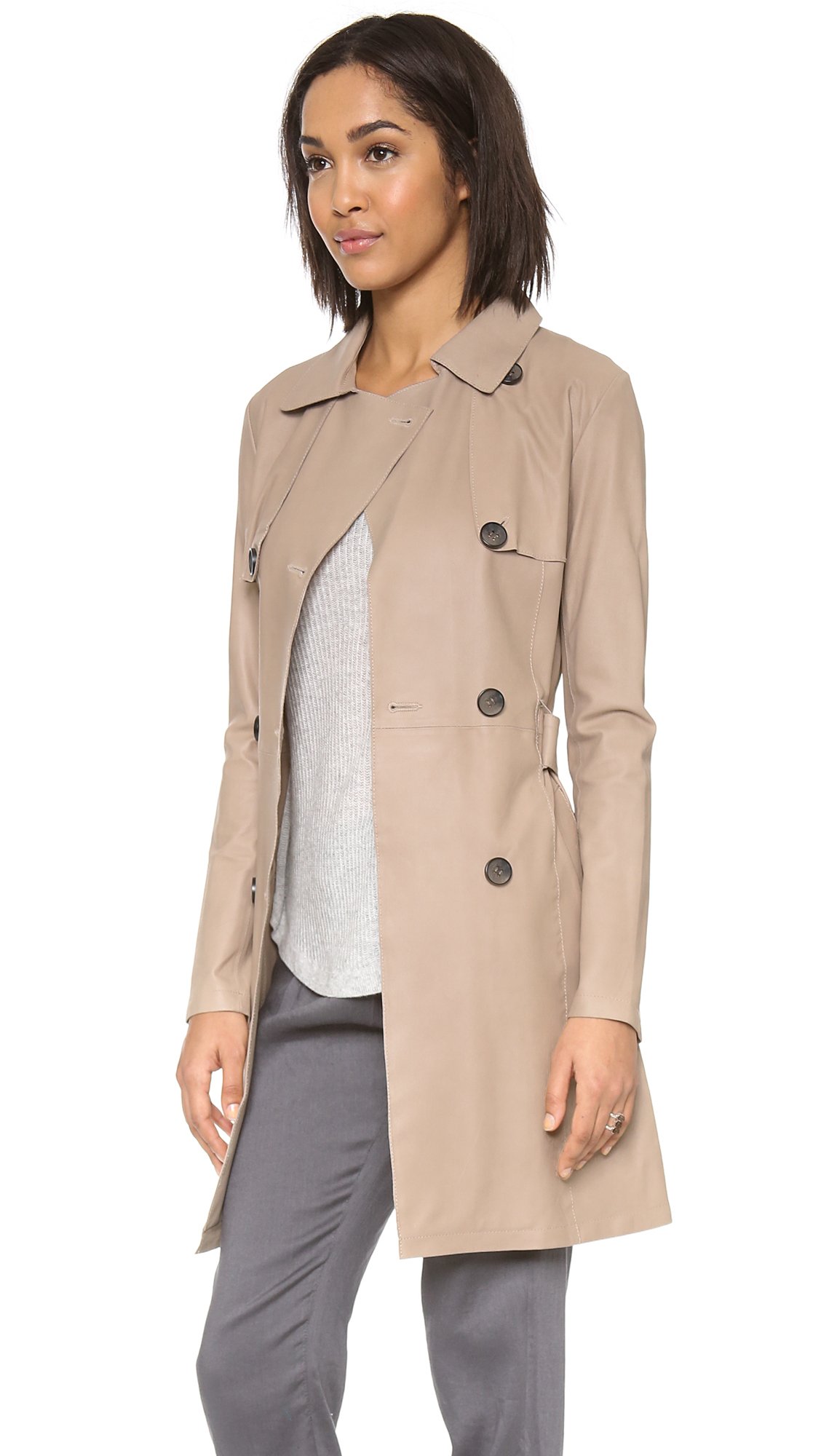 Mackage Olesya Leather Trench Coat Sand in Natural | Lyst