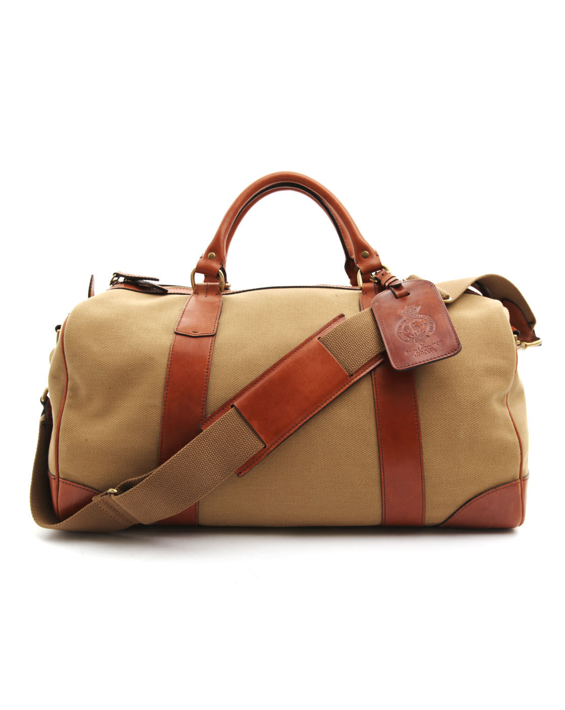 Polo ralph lauren Beige Leather and Canvas Weekend Bag in Beige for Men