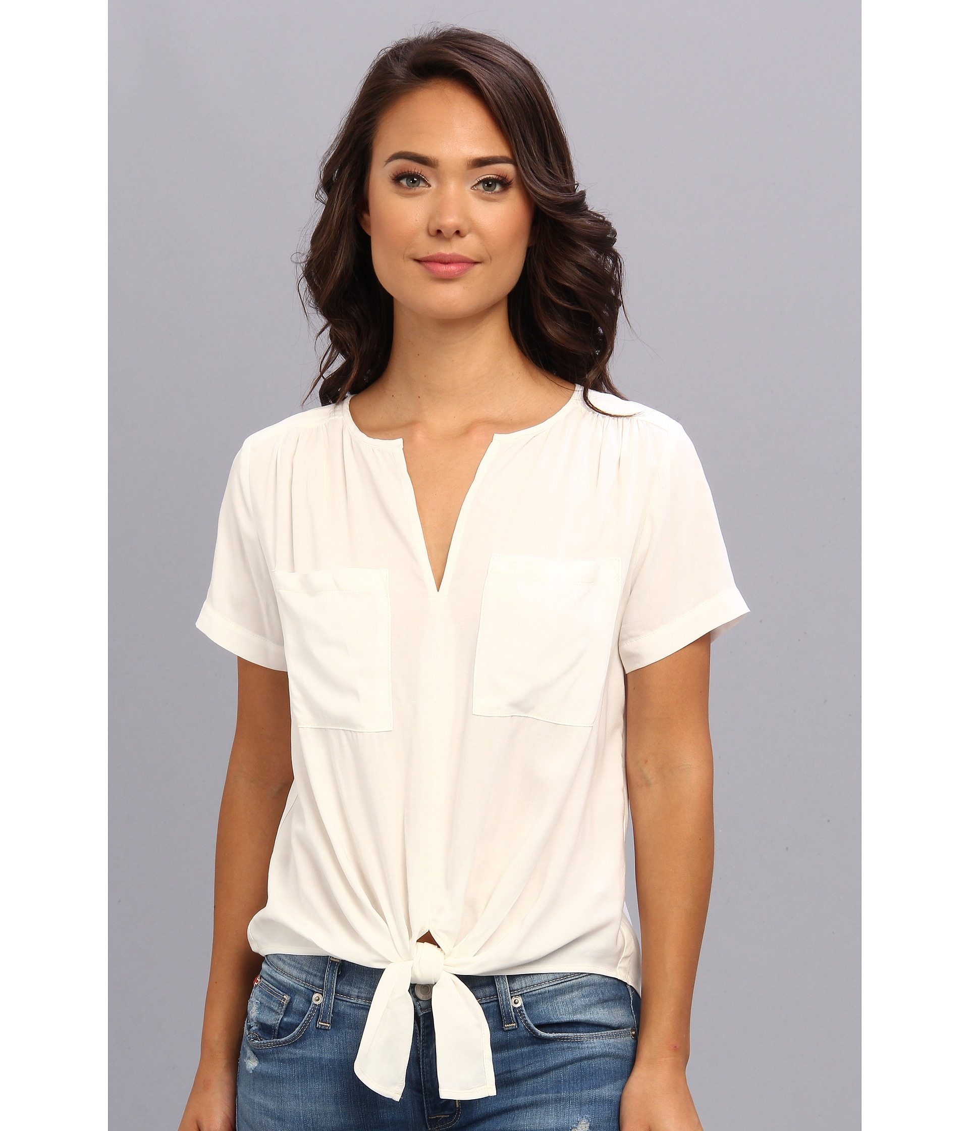 white tie front top short sleeve