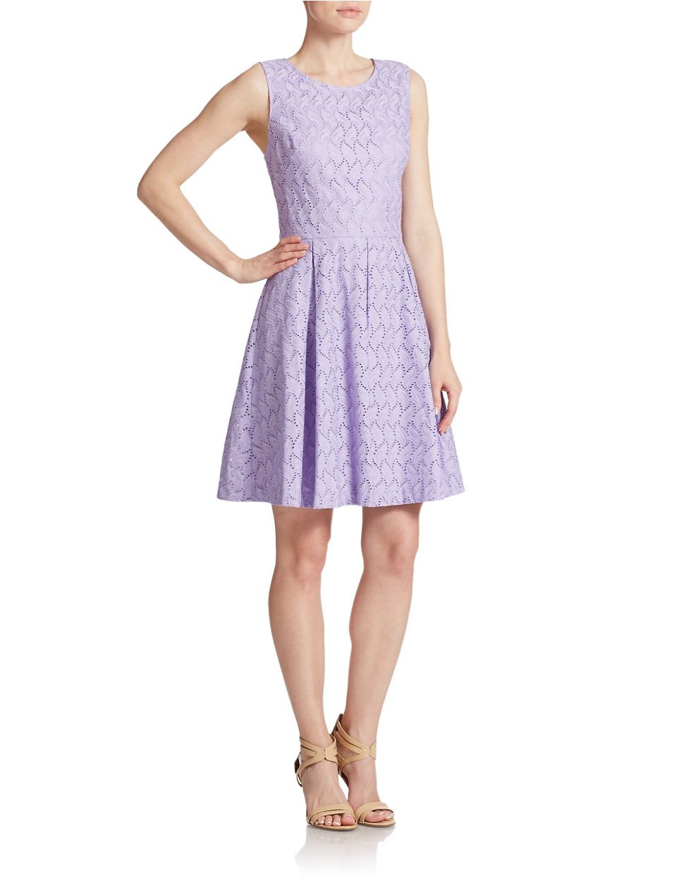 Betsey johnson Eyelet Fit And Flare Dress in Purple | Lyst