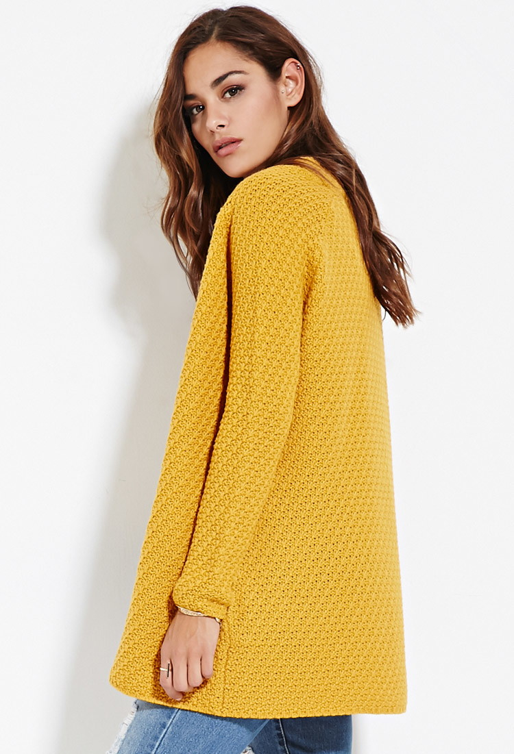 Forever 21 Longline Open-front Cardigan in Yellow | Lyst