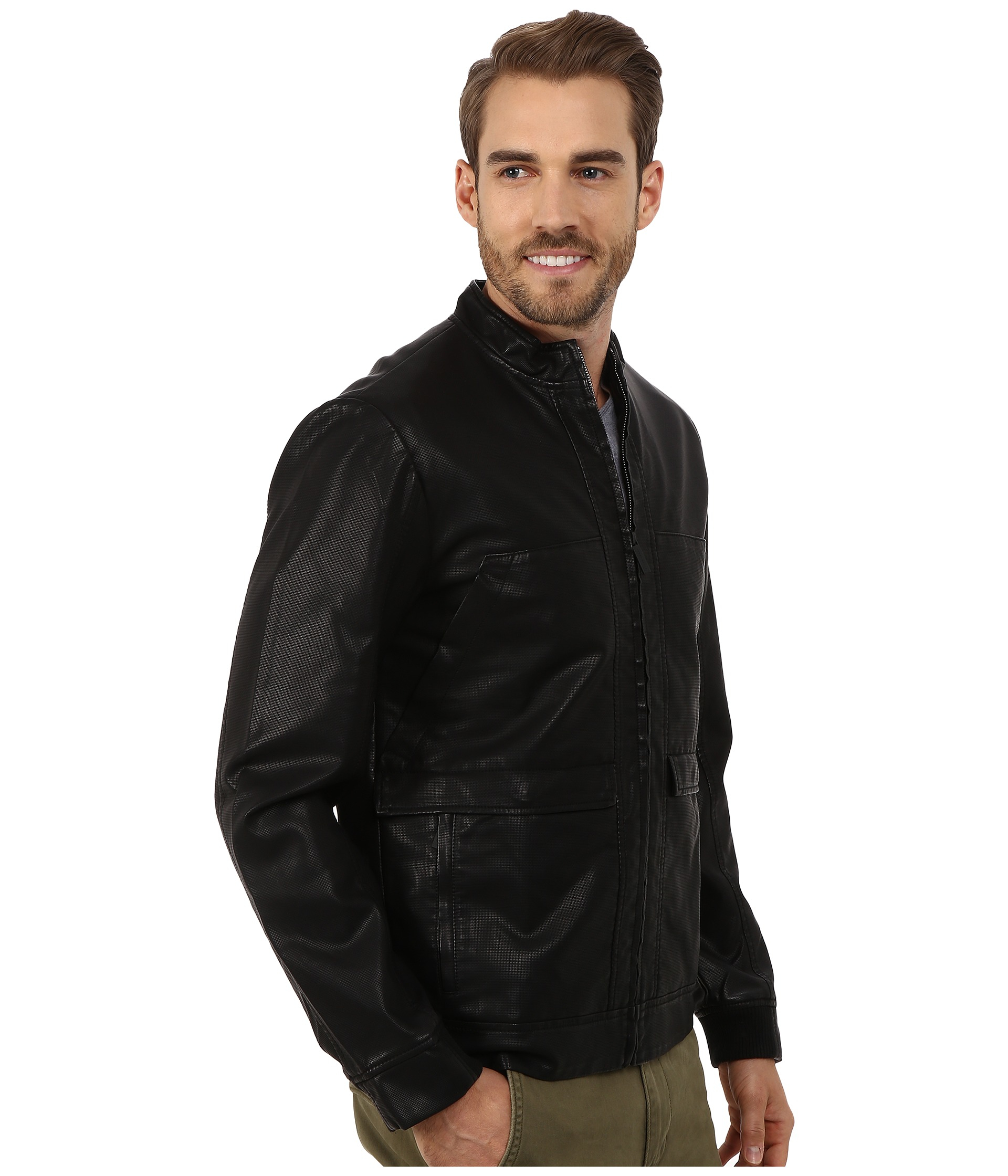Lyst Perry Ellis Textured Faux Leather Er In Black For Men Gallery