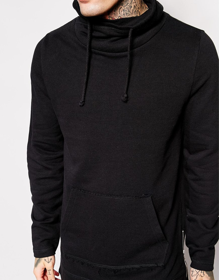 black funnel neck hoodie