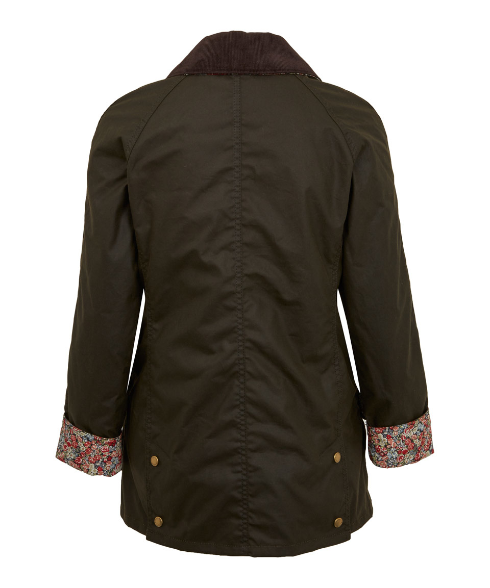Barbour Olive Beadnell Chive Liberty Print Wax Jacket in Green