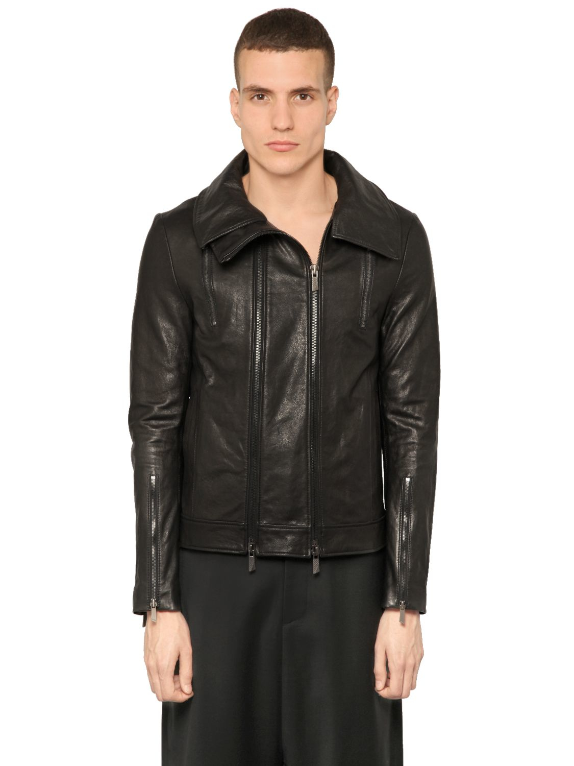 Lyst - D.Gnak High Collar Leather Biker Jacket in Black for Men