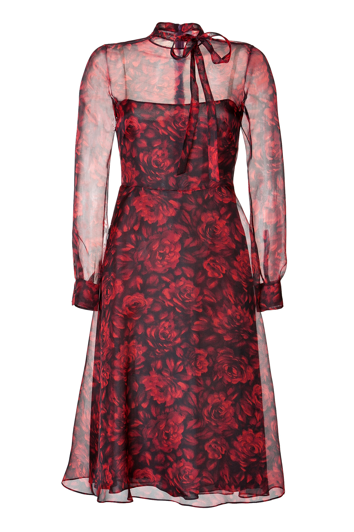 Valentino Silk Organza Floral Print Dress In Black/red