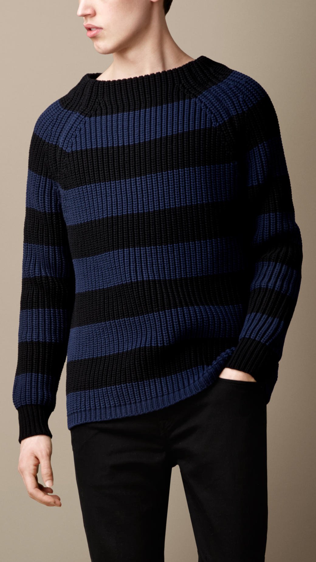 Lyst - Burberry Block Stripe Ribbed Sweater in Blue for Men