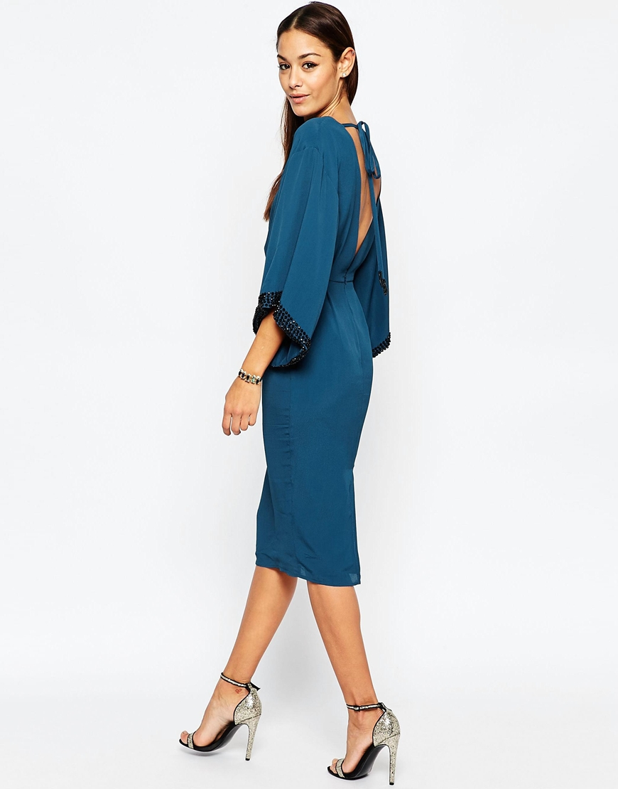 Lyst Asos Embellished Trim Kimono Midi Dress In Blue 1354