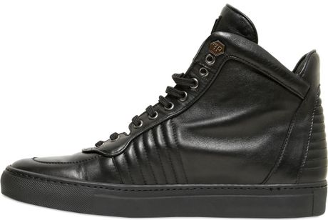 Philipp Plein Embossed Skull Leather High Top Sneakers in Black for Men ...