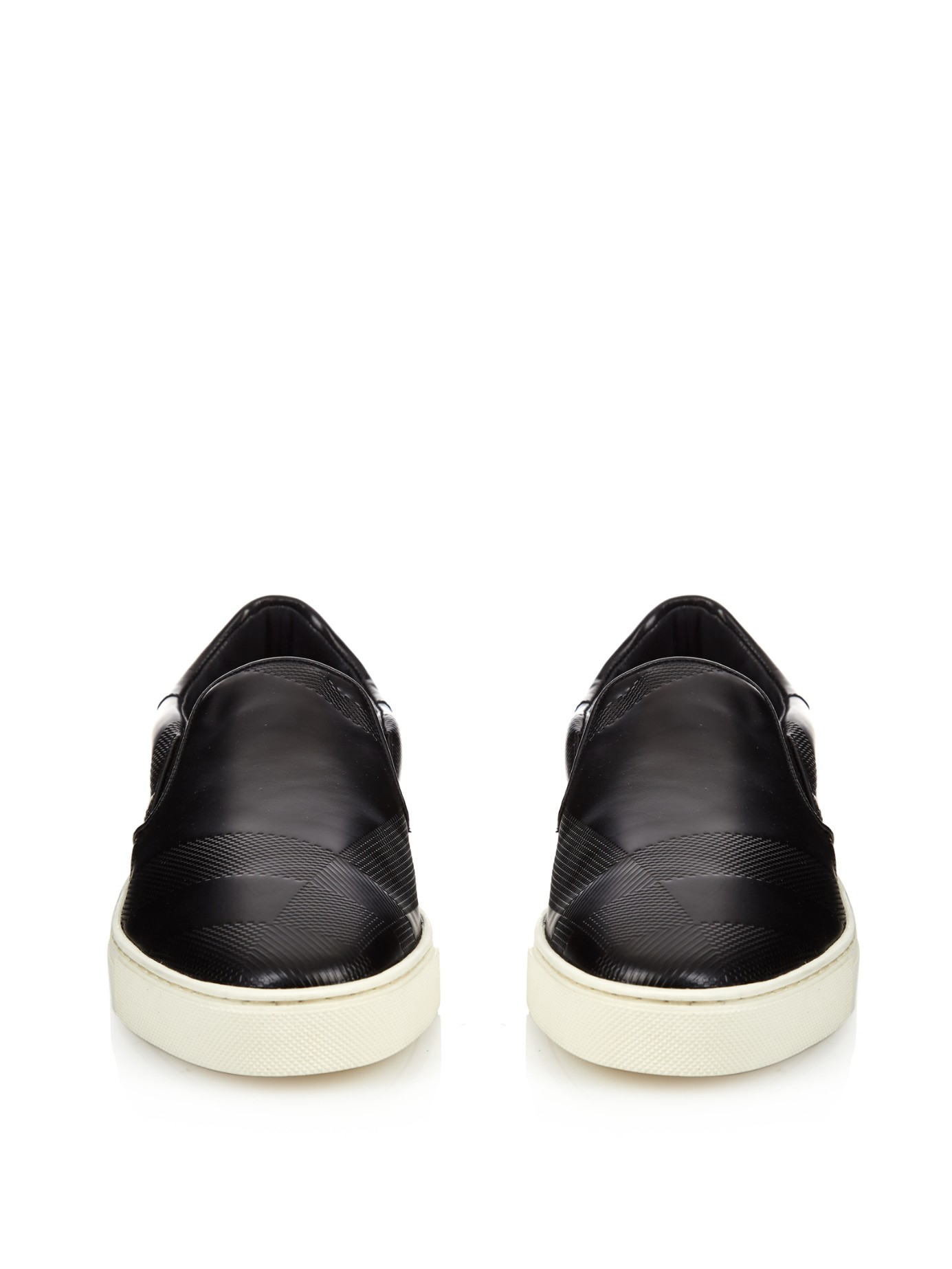 Burberry Check-embossed Leather Trainers in Black for Men -