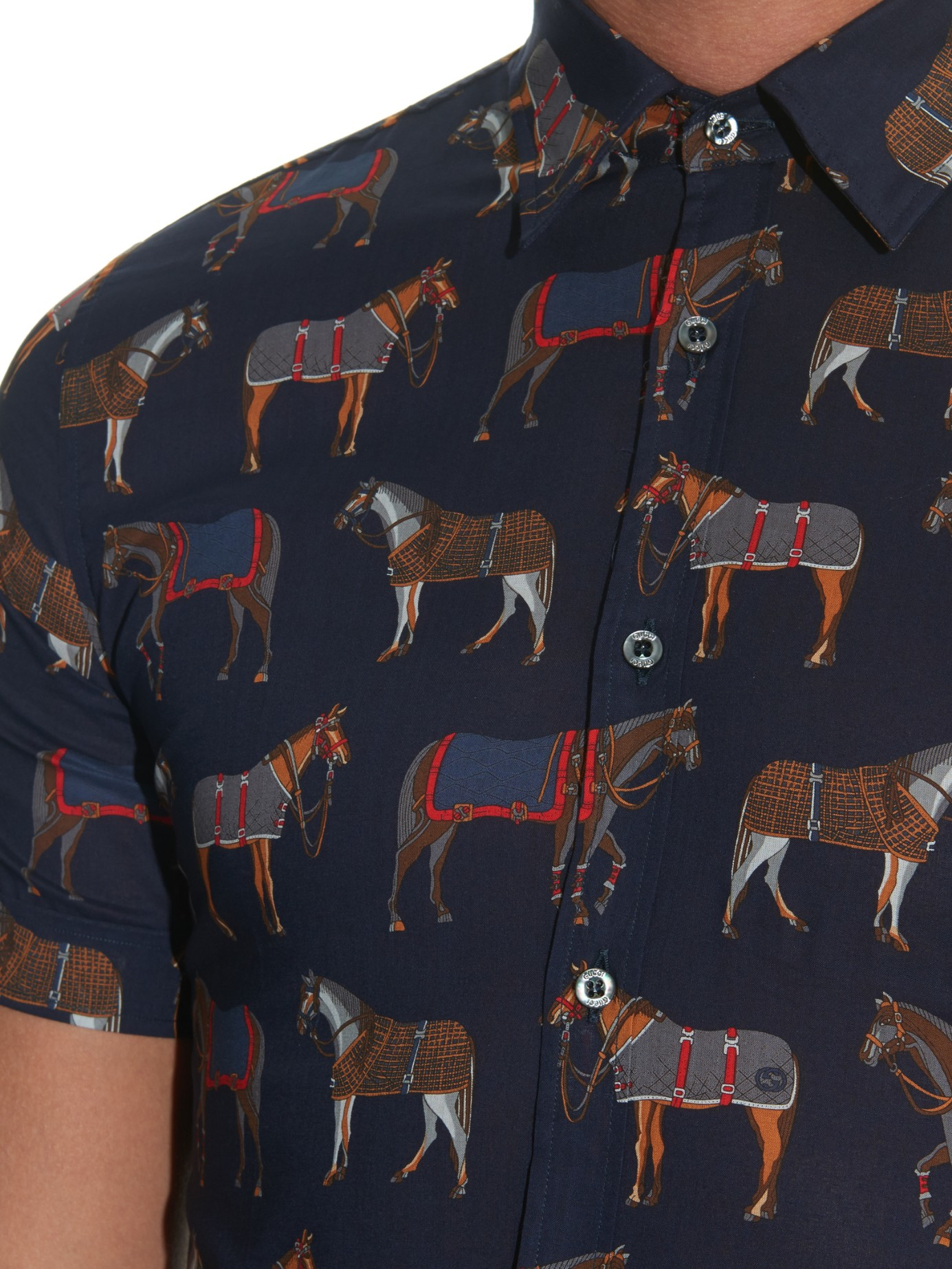 Gucci Horse-print Cotton Shirt in Blue for Men | Lyst